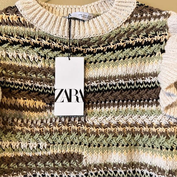 Zara Chunky Knit Ruffled Sleeve Sweater Vest size M Multicolor F1 - Picture 7 of 15